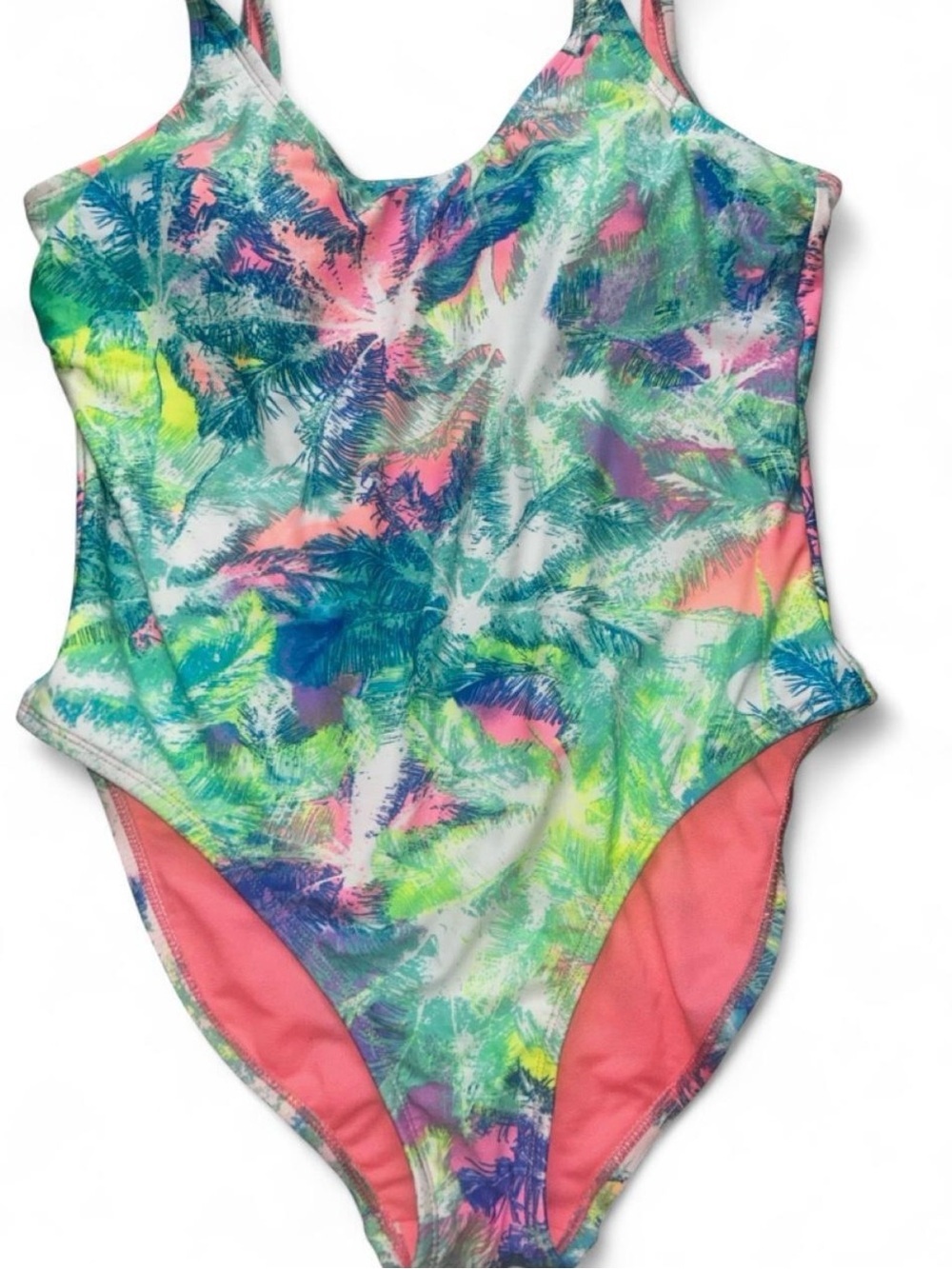 Xhilaration Girls' Palm-Print One-Piece Swimsuit - Pink, Green, Blue - Picture 2 of 4